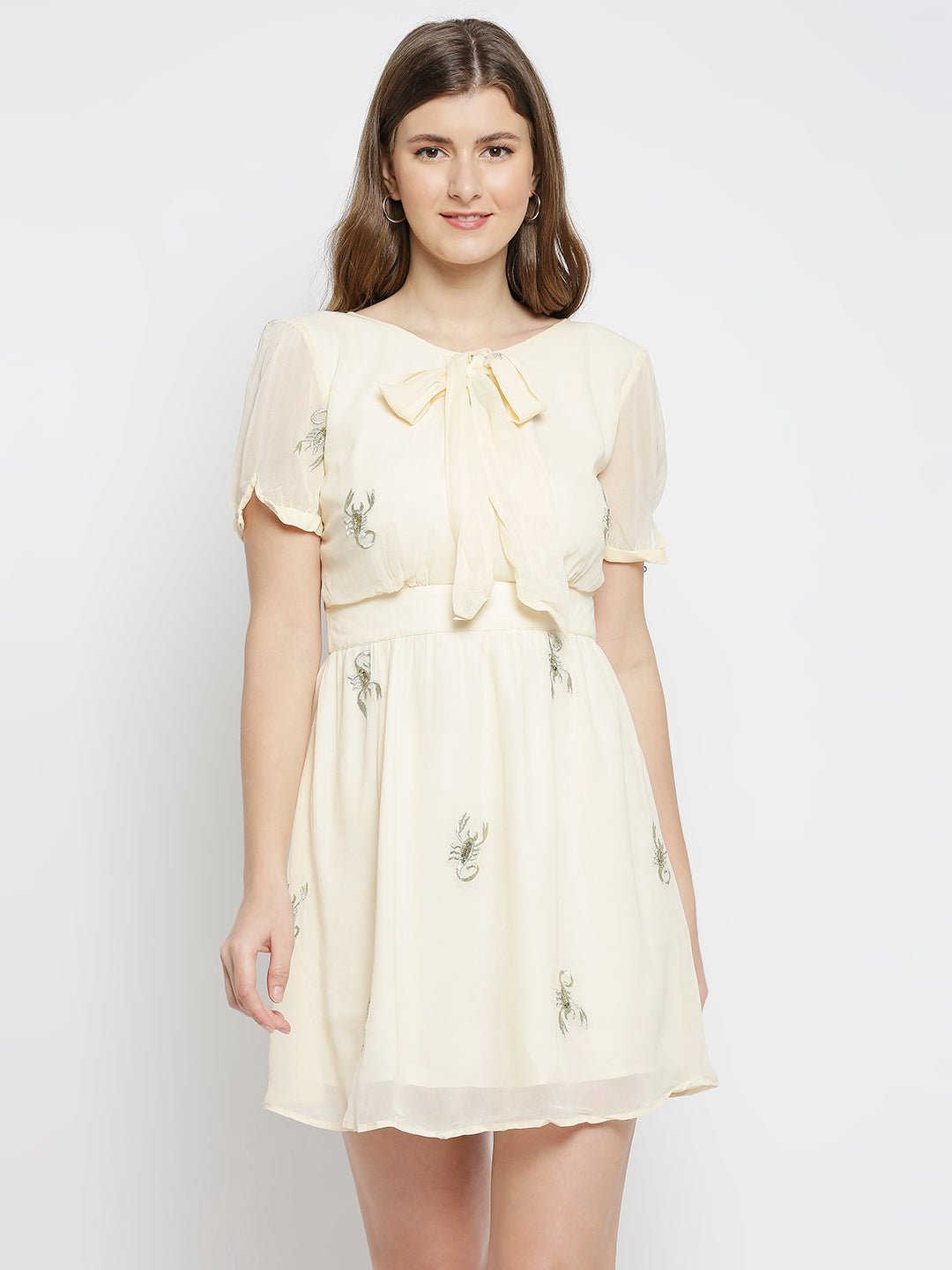 Cream Scorpion Sequin-work Dress - AaliyaIndia