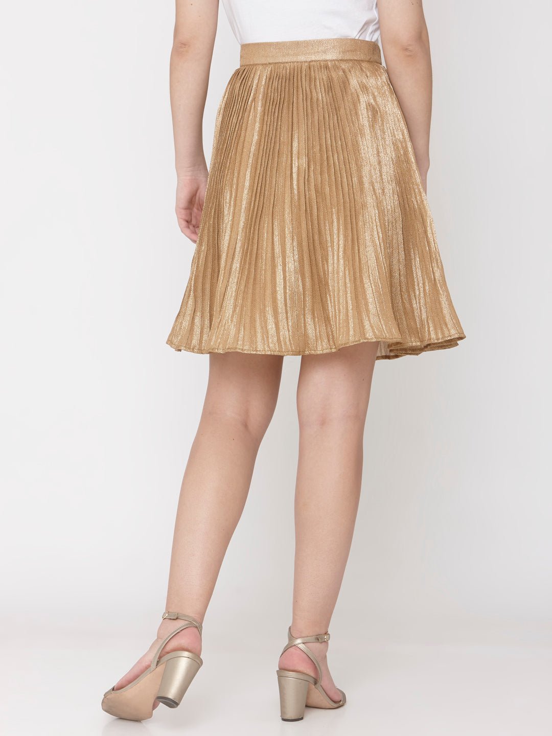 Gold Metallic Pleated Skirt - AaliyaIndia