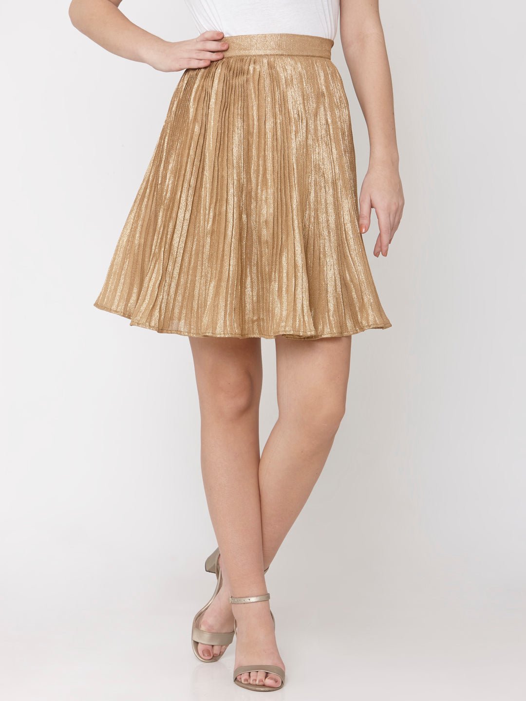 Gold Metallic Pleated Skirt - AaliyaIndia