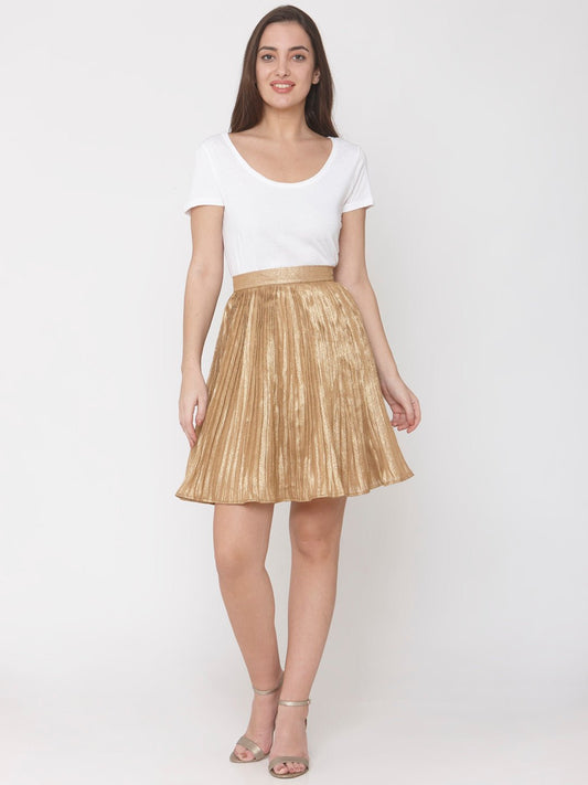 Gold Metallic Pleated Skirt - AaliyaIndia