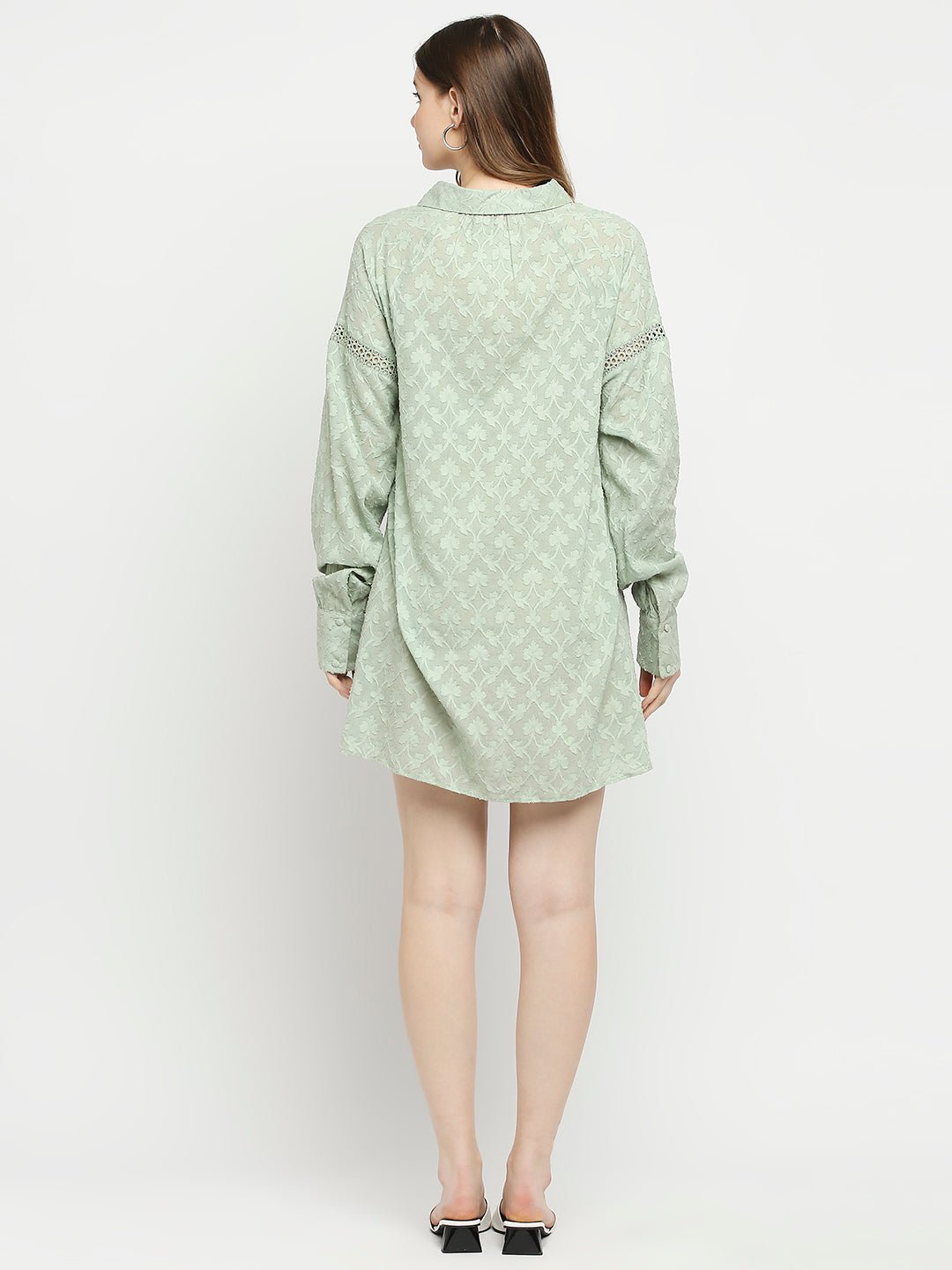 Green Cotton Jacquard Dress - AaliyaIndia