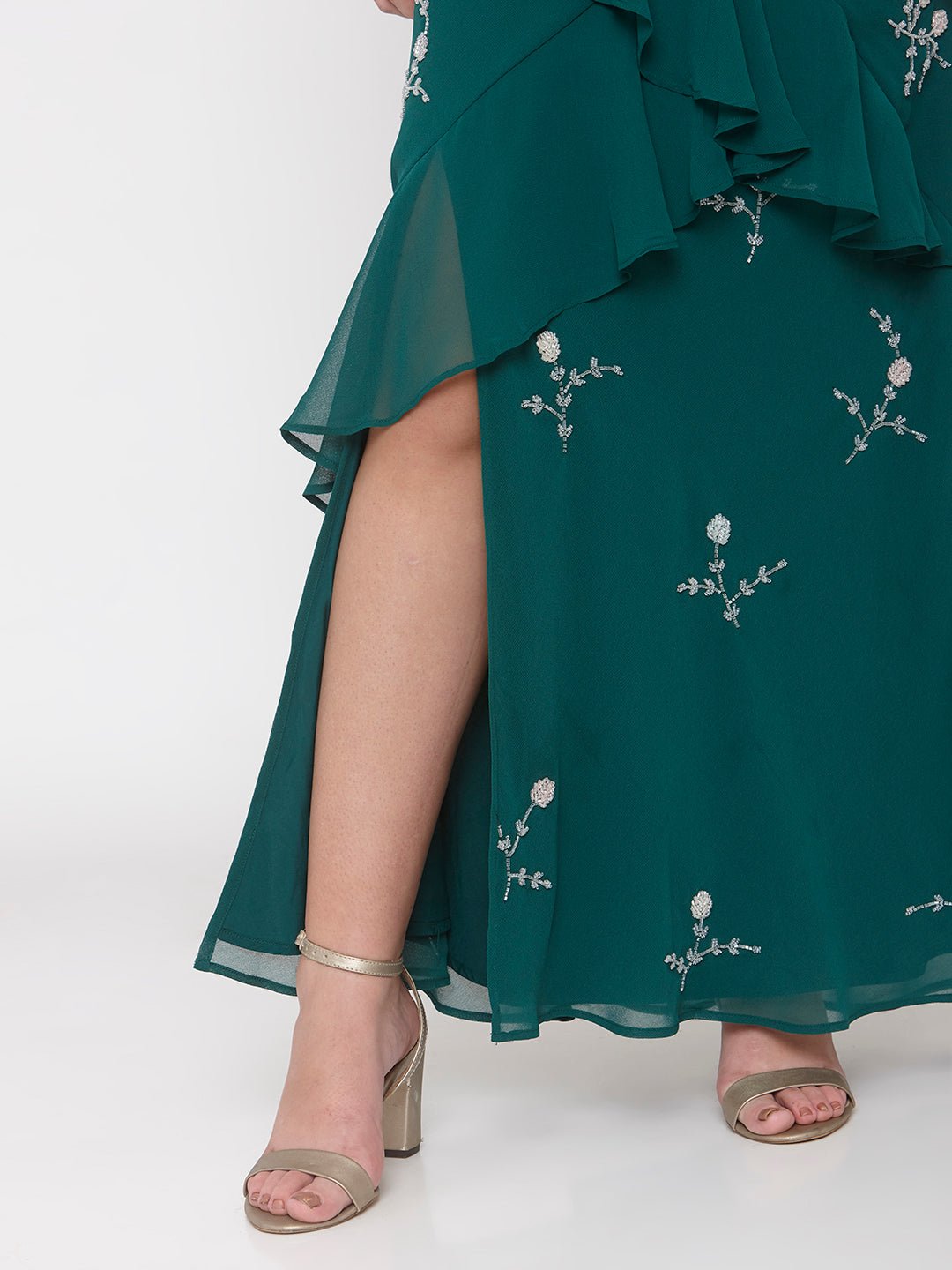 Green Hand Embellished Gown - AaliyaIndia