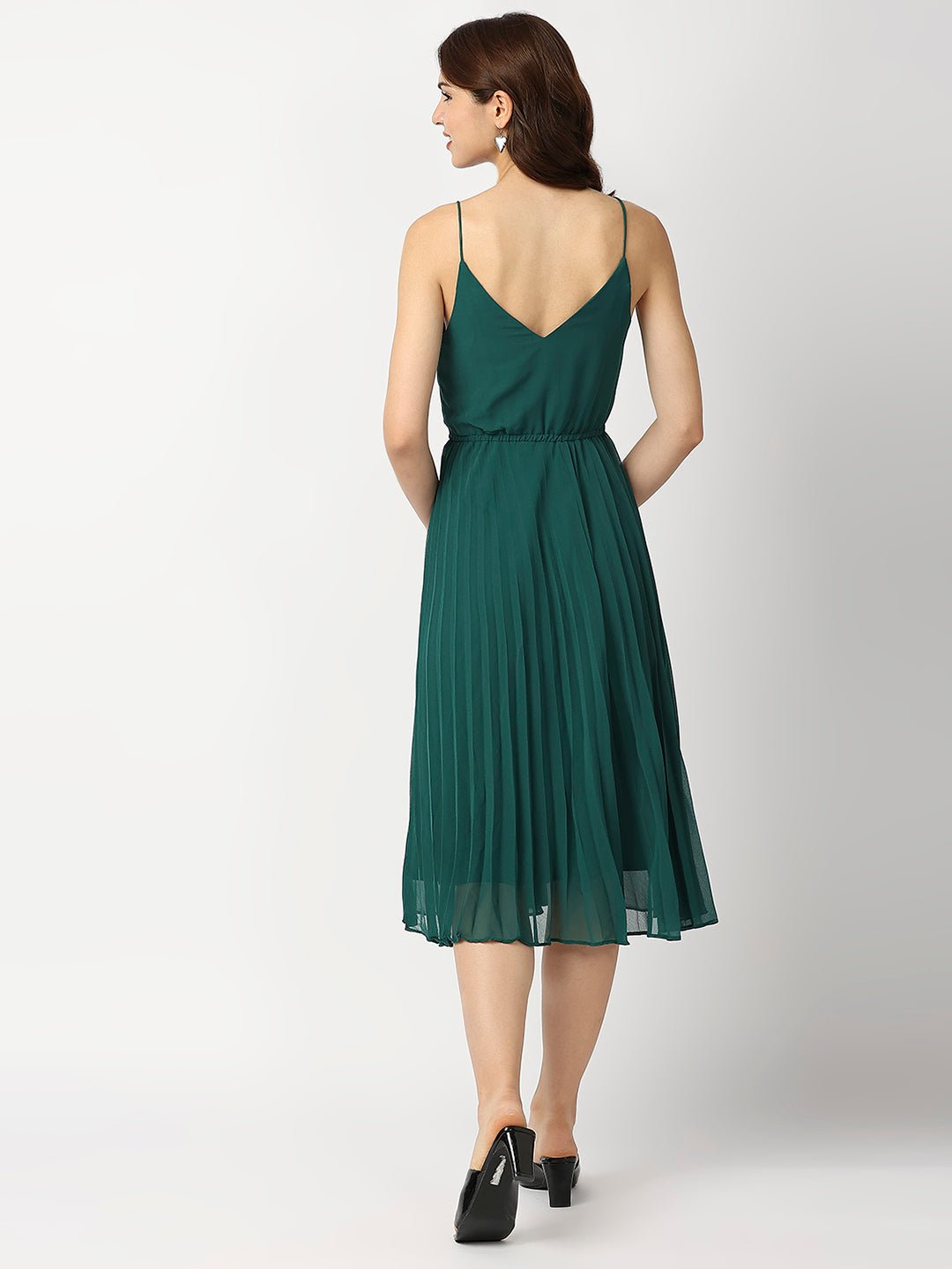 Green Pleated Maxi Dress - AaliyaIndia