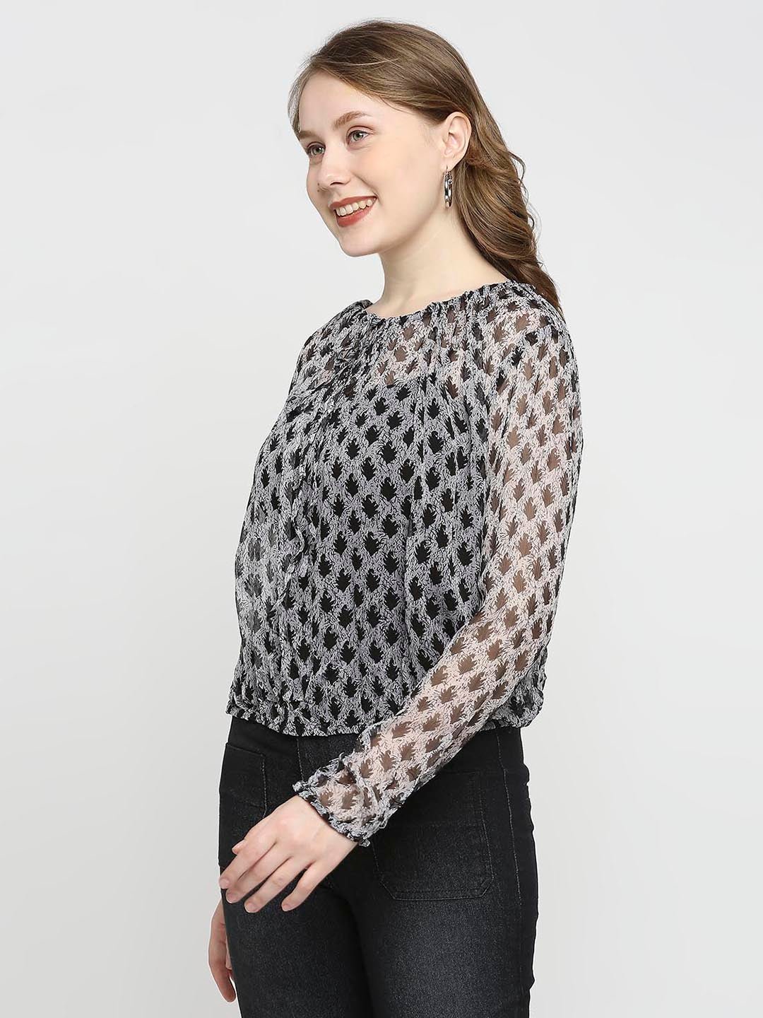 Grey All Over Print Top - AaliyaIndia