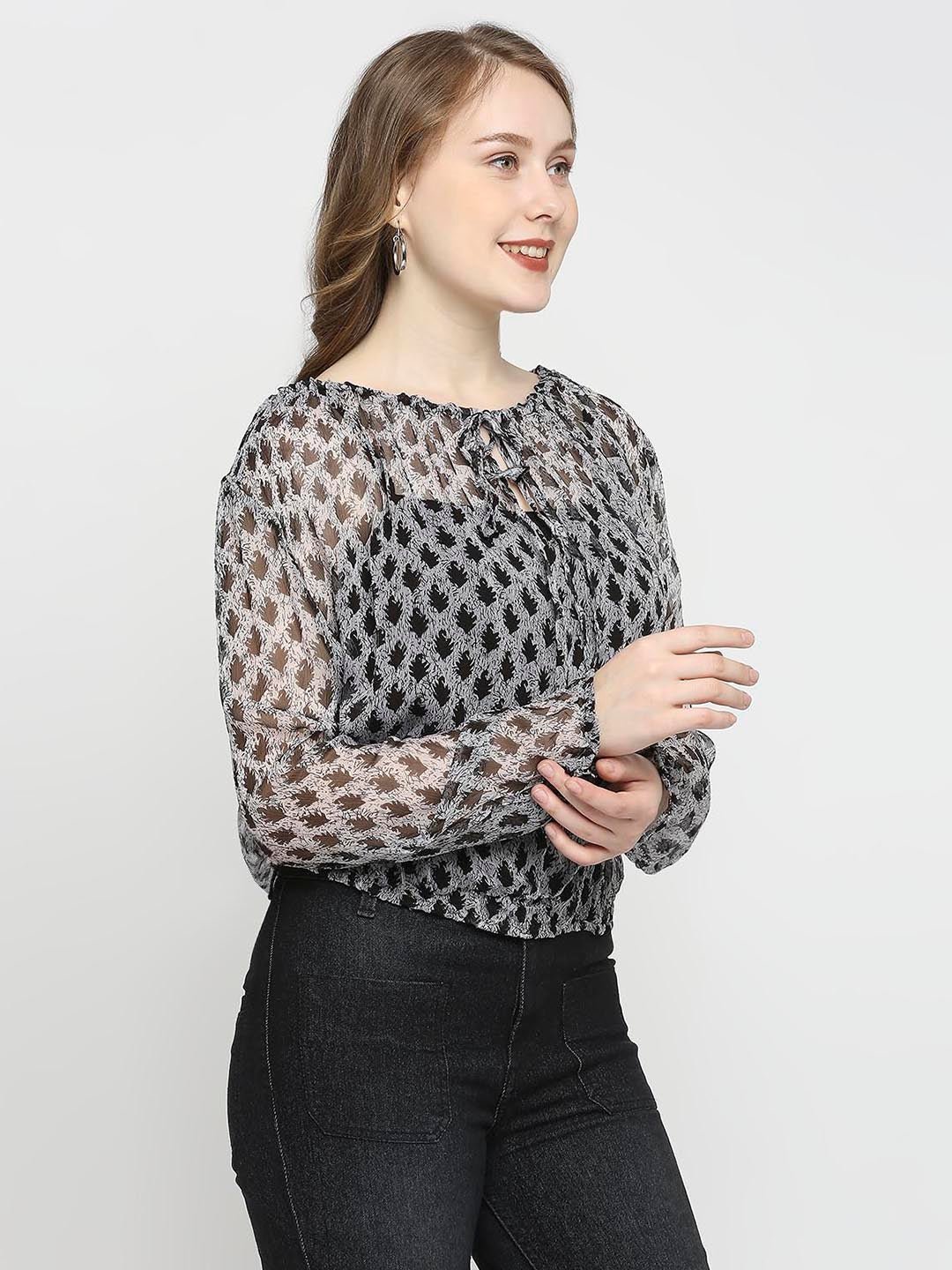 Grey All Over Print Top - AaliyaIndia