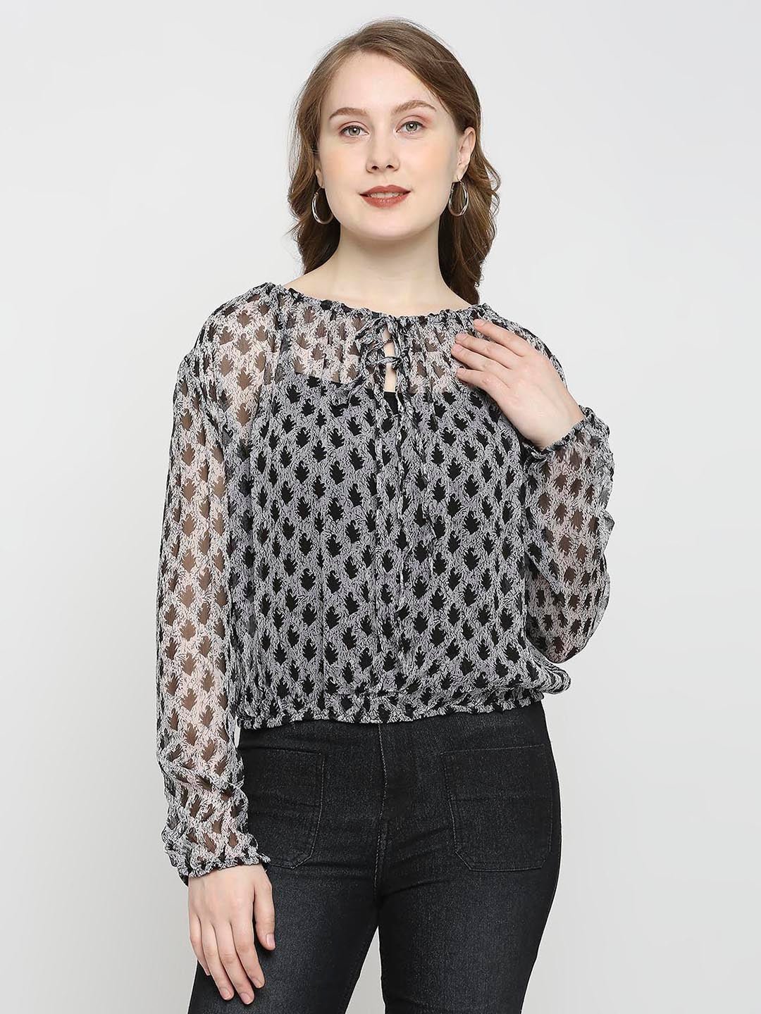 Grey All Over Print Top - AaliyaIndia