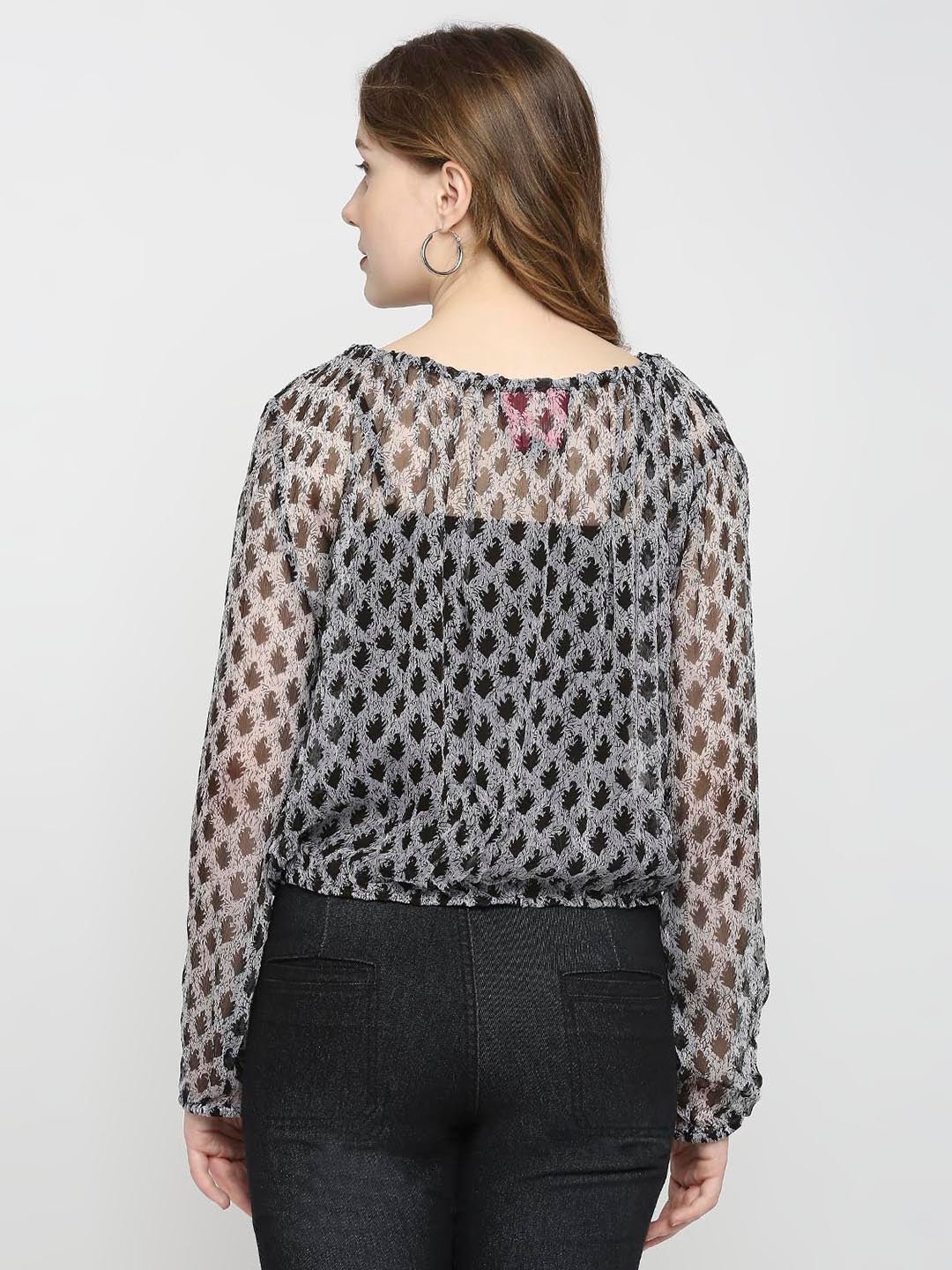 Grey All Over Print Top - AaliyaIndia