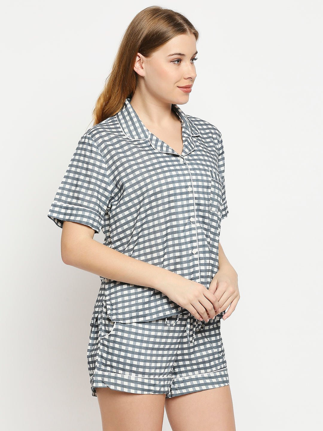 Grey Checks Pyjama Set - AaliyaIndia