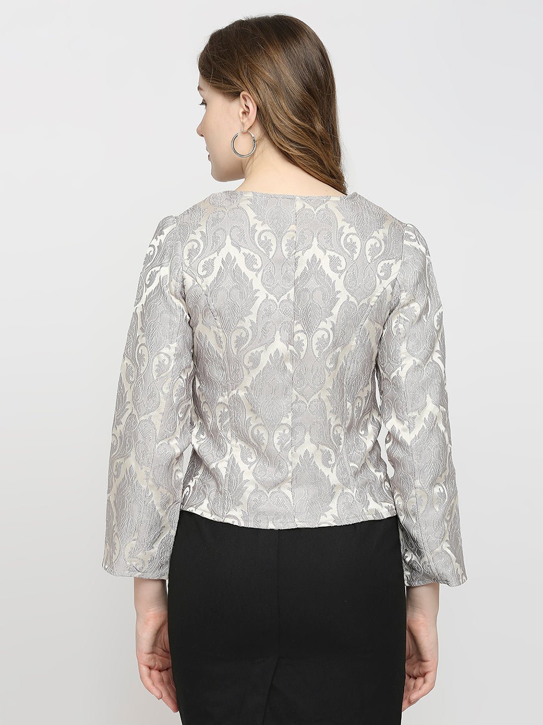 Grey Jacquard Full Sleeve Jacket - AaliyaIndia