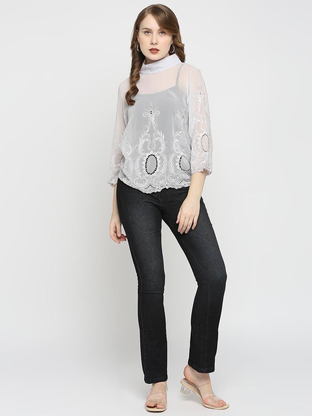 Grey Viscose Georgette Crop Top - AaliyaIndia