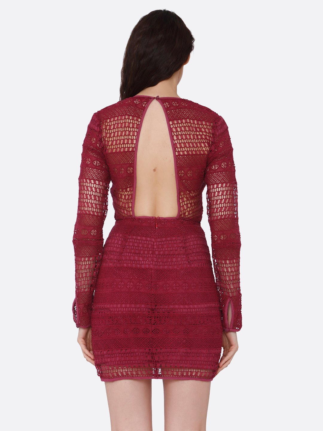 maroon bodycon lace dress Lace Long Sleeve Bodycon Dress in Maroon