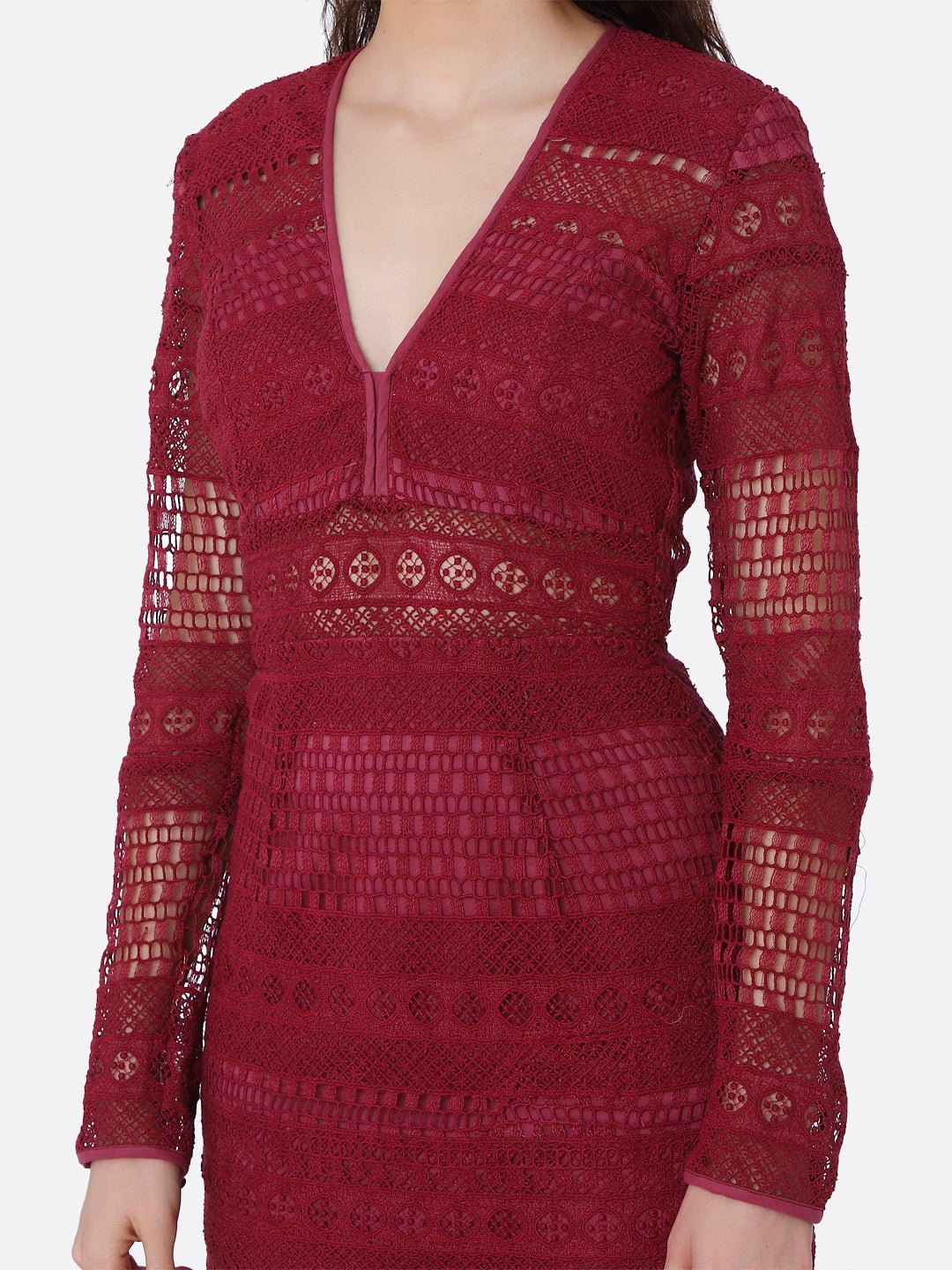 Maroon Bodycon Lace Dress - AaliyaIndia