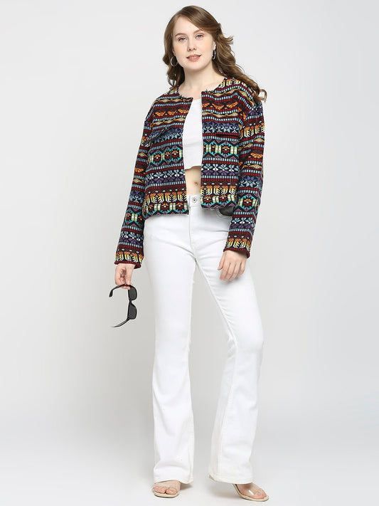 Multicolor Full Sleeve Jacquard Jacket - AaliyaIndia