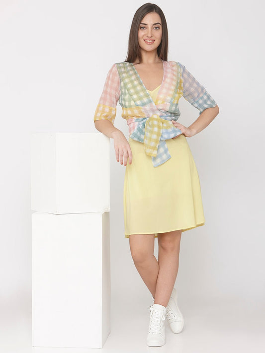 Multicolor Kota Checks Print Tie-up Top - AaliyaIndia