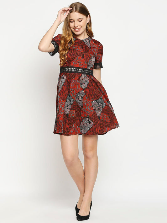 Multicolor Printed Dress With Lace Detail - AaliyaIndia