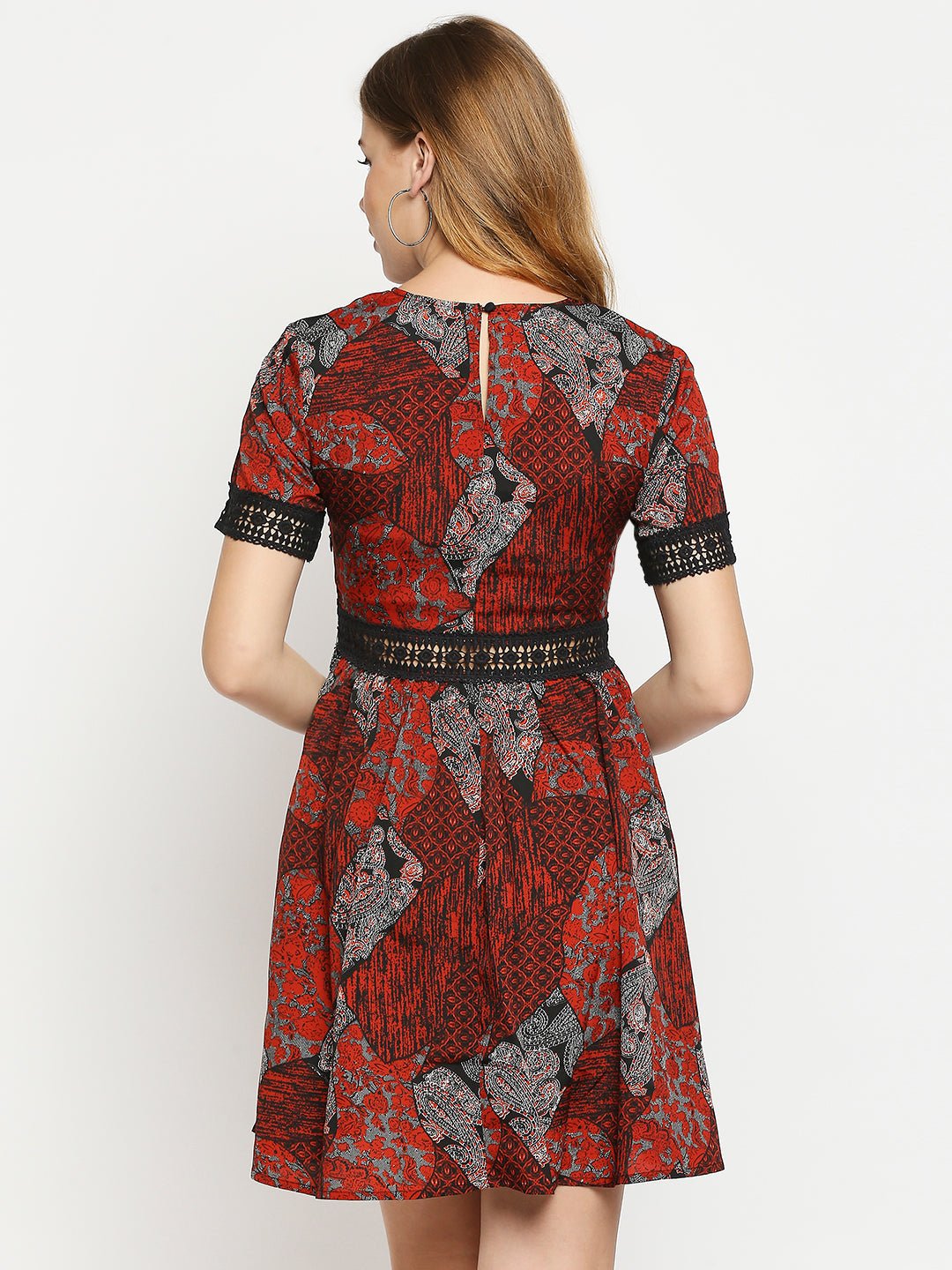 Multicolor Printed Dress With Lace Detail - AaliyaIndia