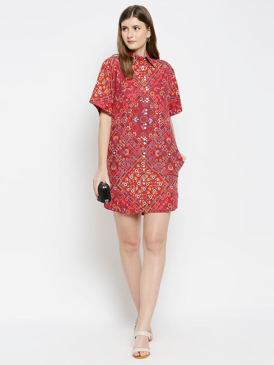 Multicolor Printed Shirt Dress - AaliyaIndia