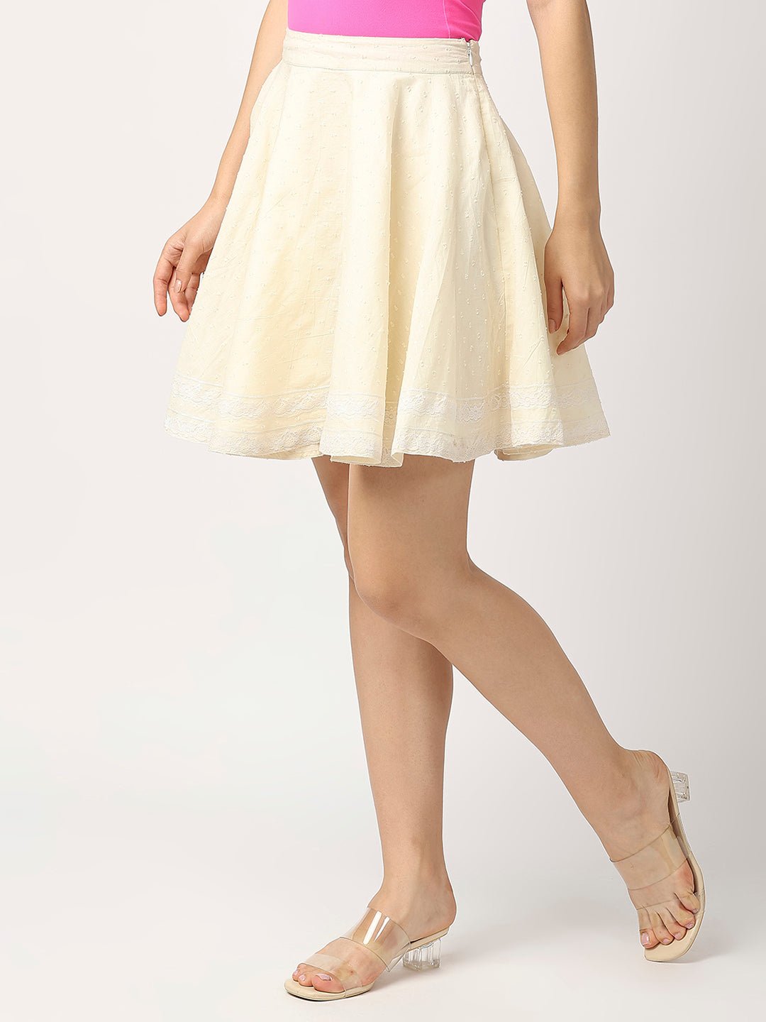 Off-White Cotton Jacquard Skirt - AaliyaIndia