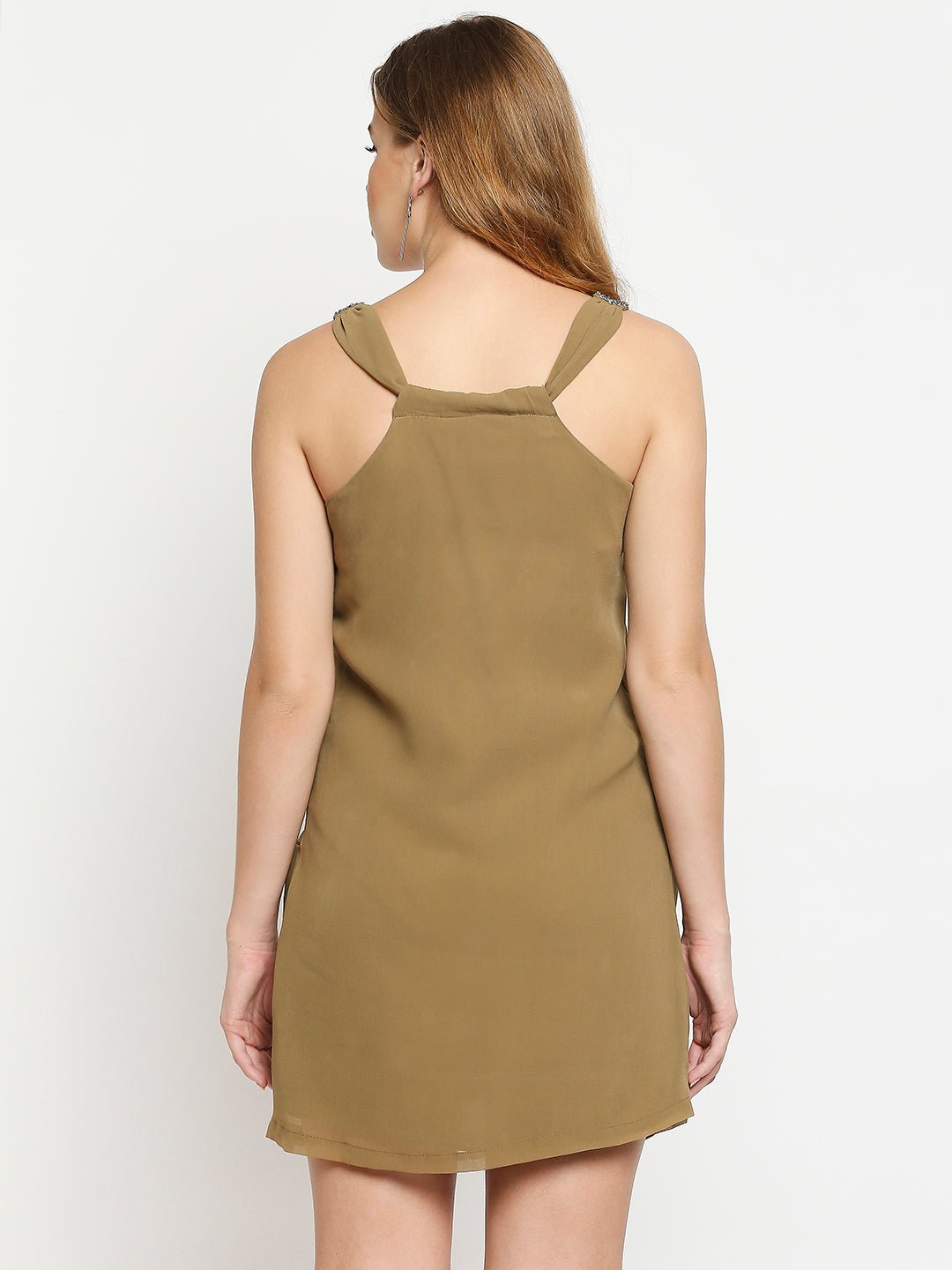 Olive Green Woven Sequin Dress - AaliyaIndia