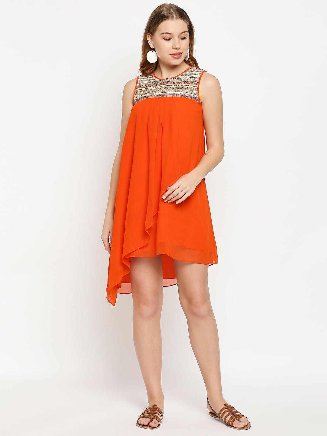 Orange Boho Embroidered Dress - AaliyaIndia