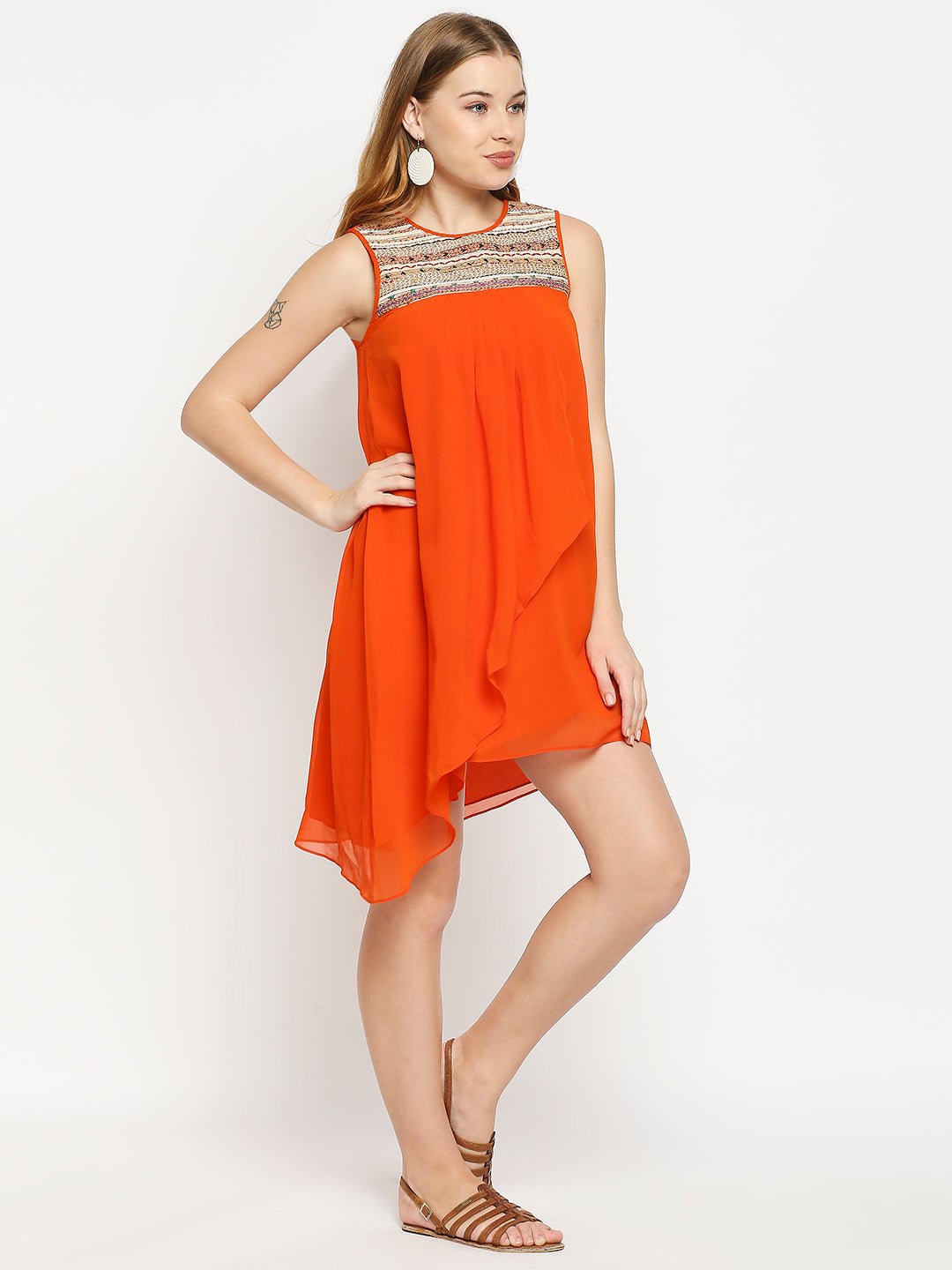 Orange Boho Embroidered Dress - AaliyaIndia