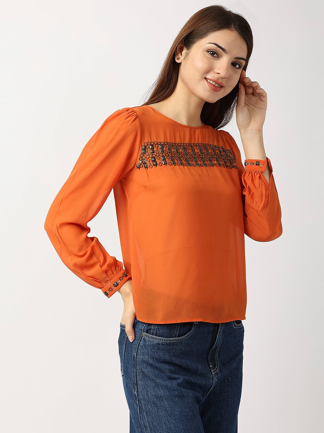 Orange Embellished Top - AaliyaIndia