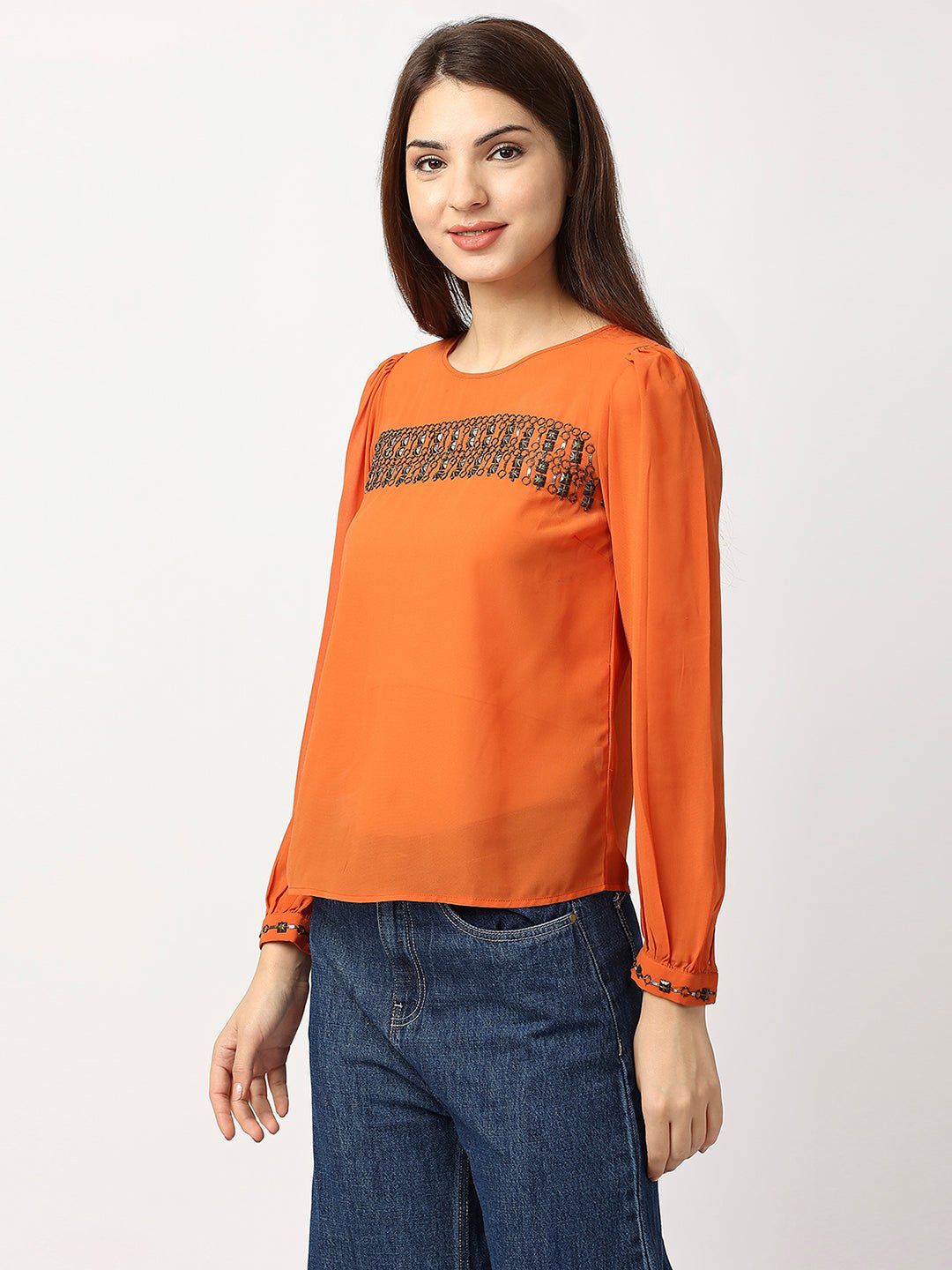 Orange Embellished Top - AaliyaIndia