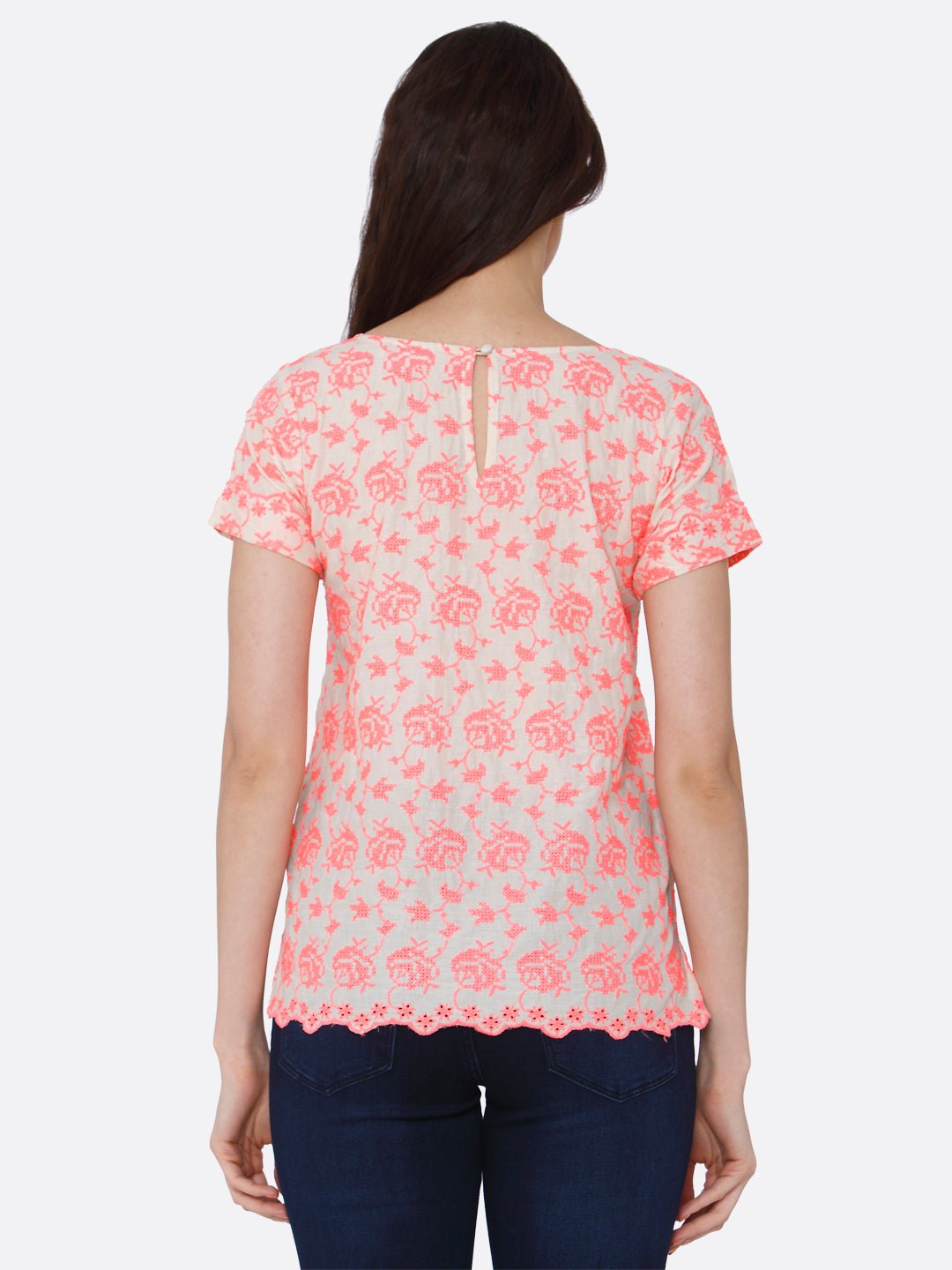 Orange Floral Embroidered Top - AaliyaIndia