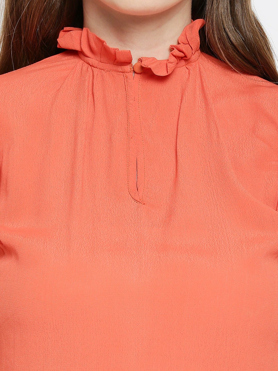 Orange Ruffles Crepe Top - AaliyaIndia