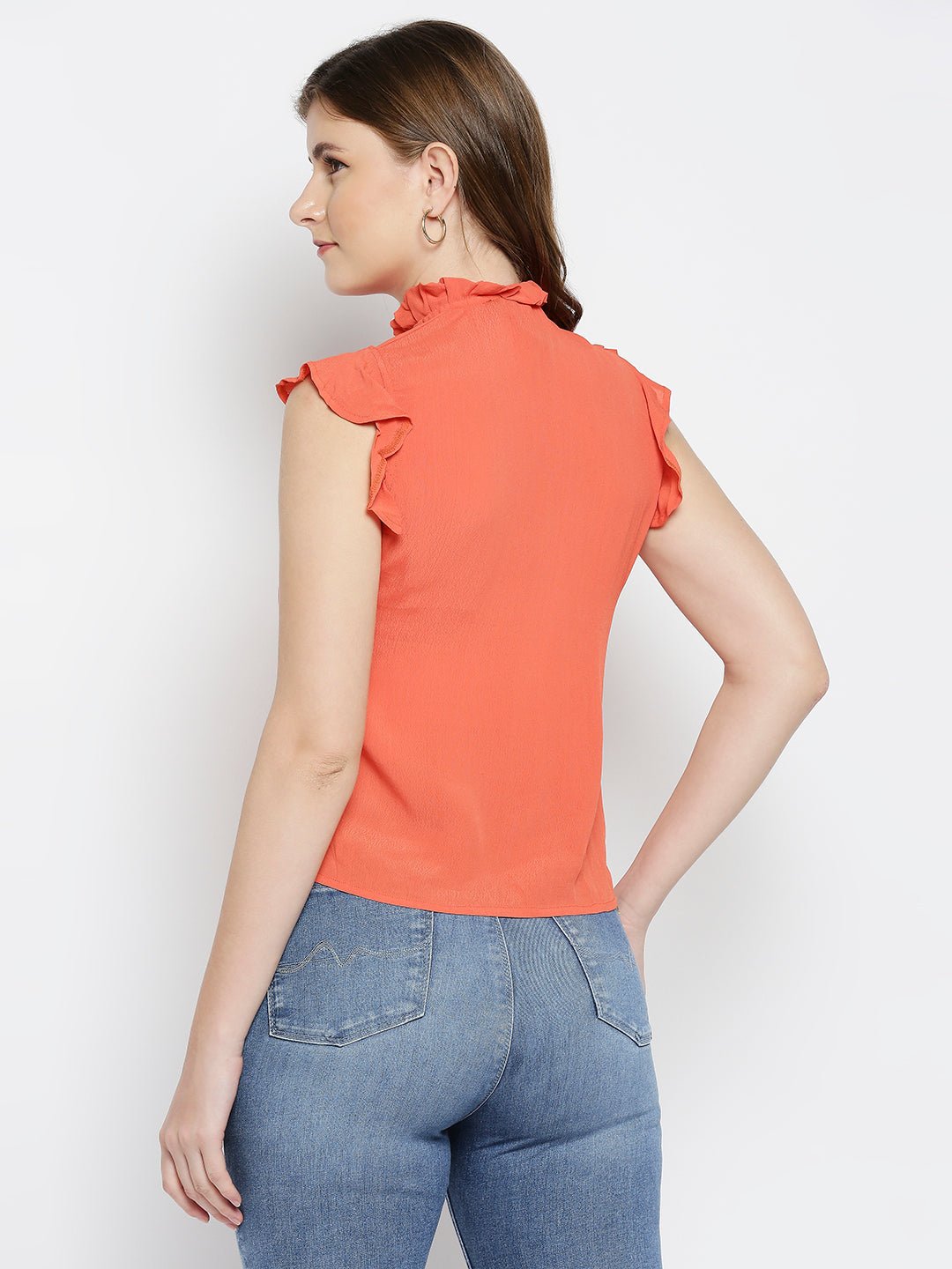 Orange Ruffles Crepe Top - AaliyaIndia