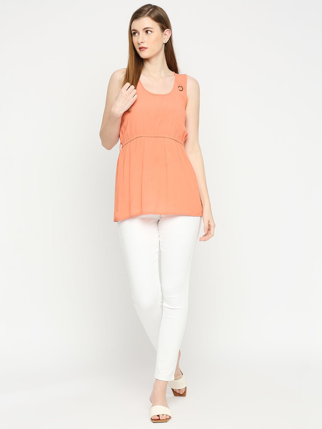 Orange Sleeveless Crepe Top - AaliyaIndia