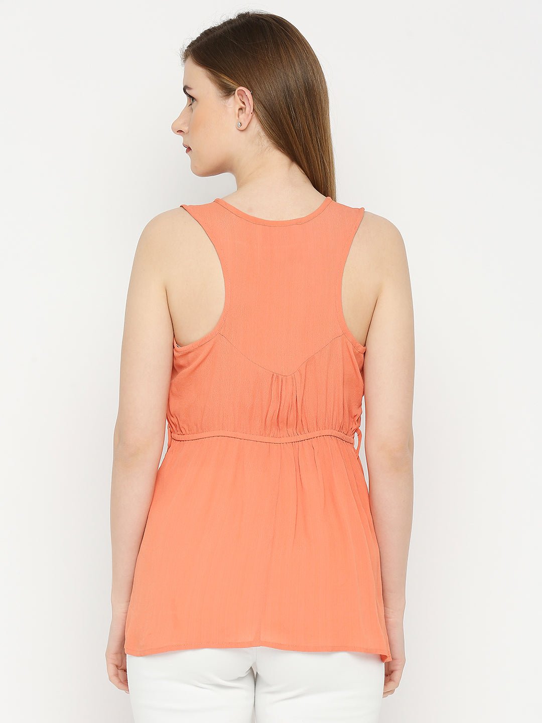 Orange Sleeveless Crepe Top - AaliyaIndia