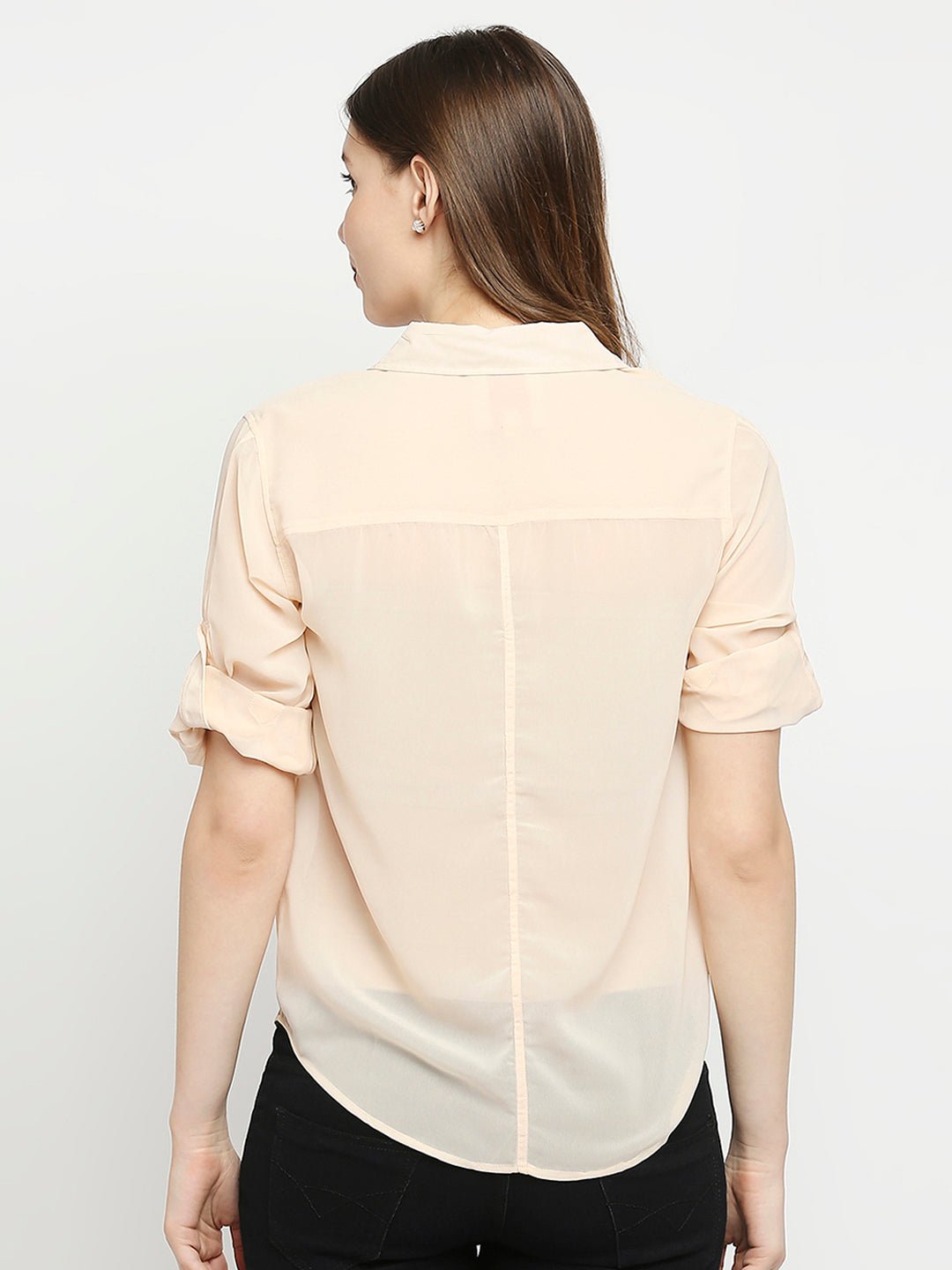 Peach Georgette Shirt With Pockets - AaliyaIndia