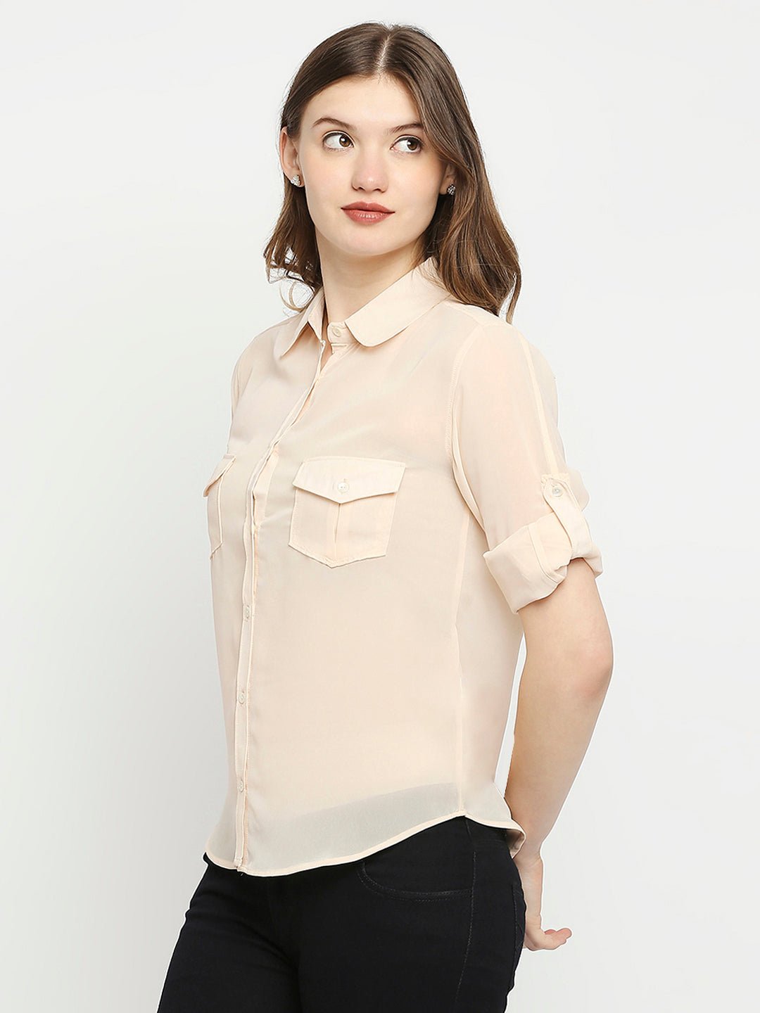 Peach Georgette Shirt With Pockets - AaliyaIndia