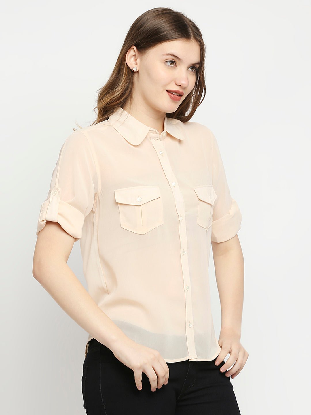 Peach Georgette Shirt With Pockets - AaliyaIndia