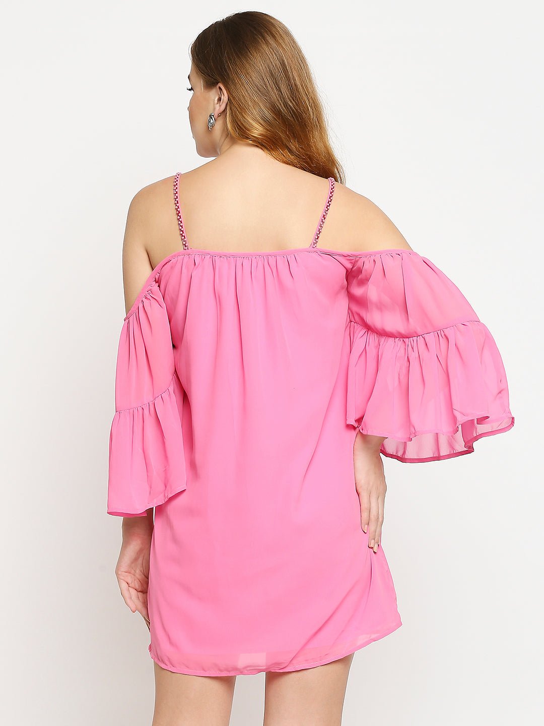 Pink Crepe Embellished Mini Dress - AaliyaIndia