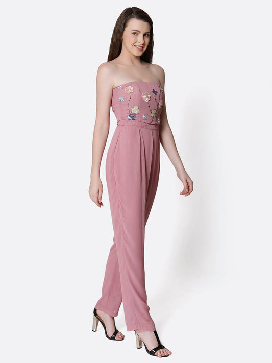 Pink Embellished Jumpsuit - AaliyaIndia