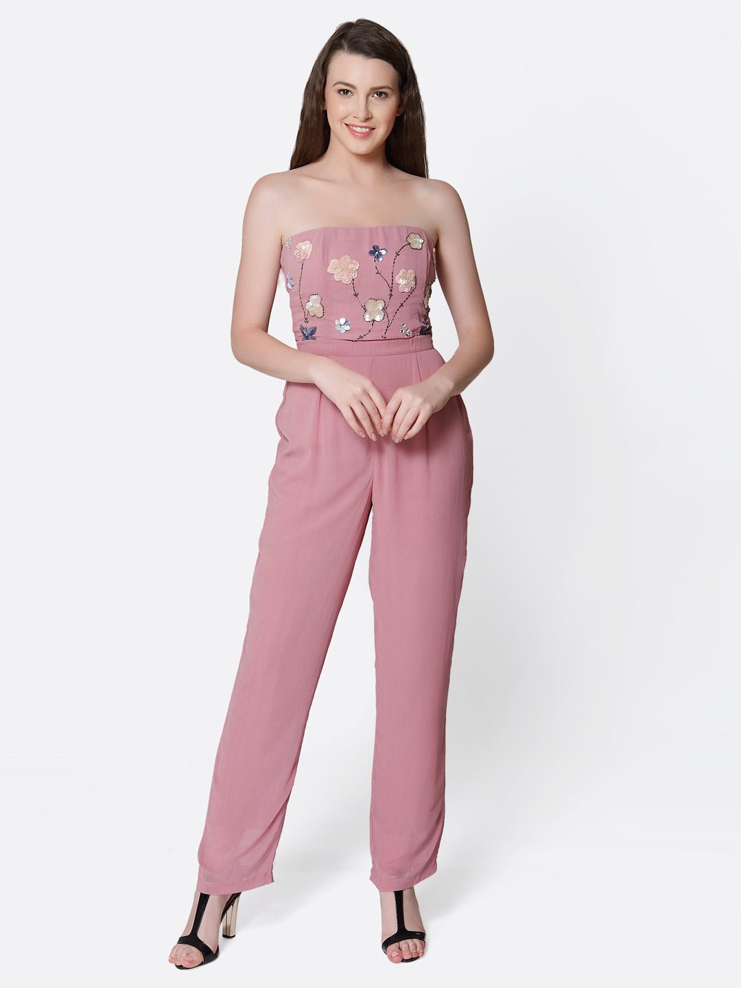 Pink Embellished Jumpsuit - AaliyaIndia