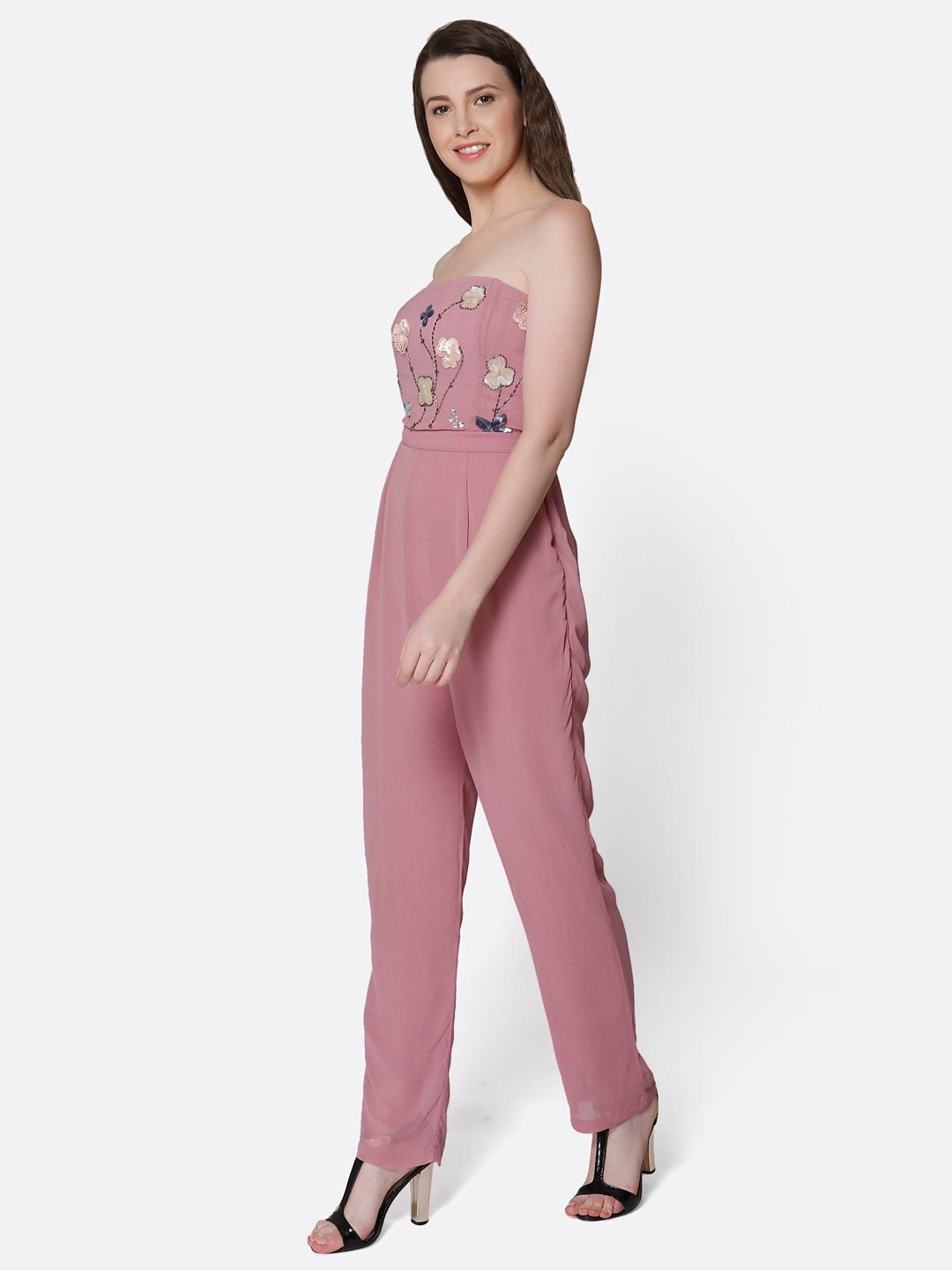 Pink Embellished Jumpsuit - AaliyaIndia