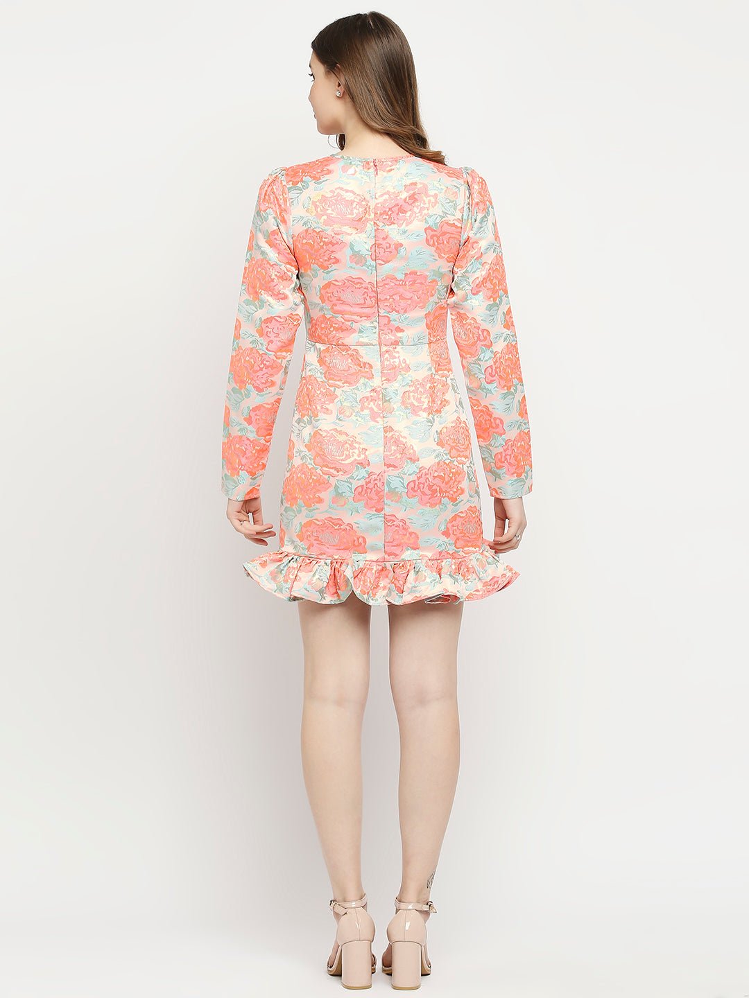 Pink Lurex Floral Printed Jacquard Dress - AaliyaIndia