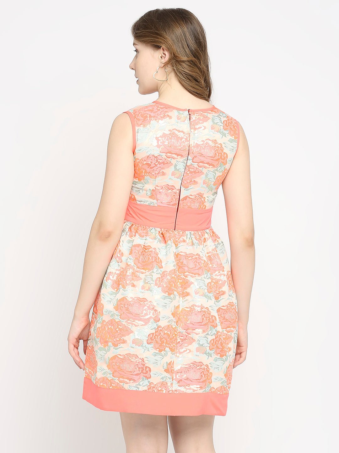 Pink Lurex Floral Printed Mini Dress - AaliyaIndia