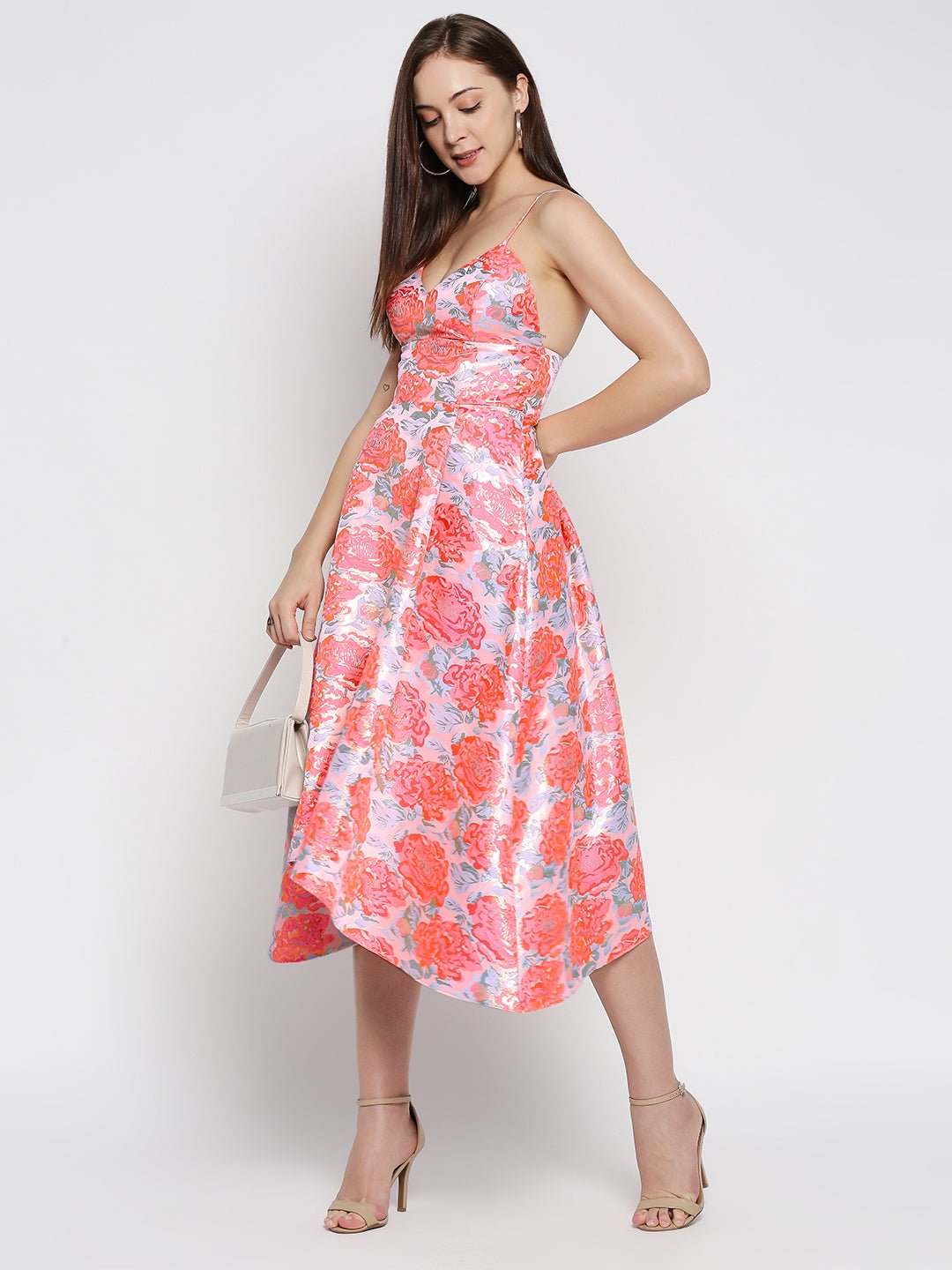 Pink Lurex Jacquard Dress - AaliyaIndia