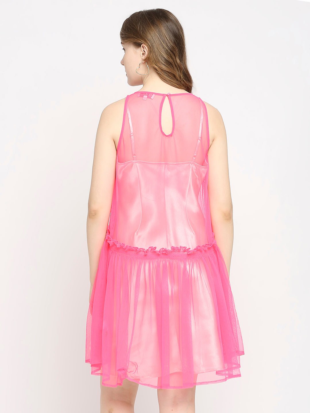 Pink Mesh Mini Dress - AaliyaIndia