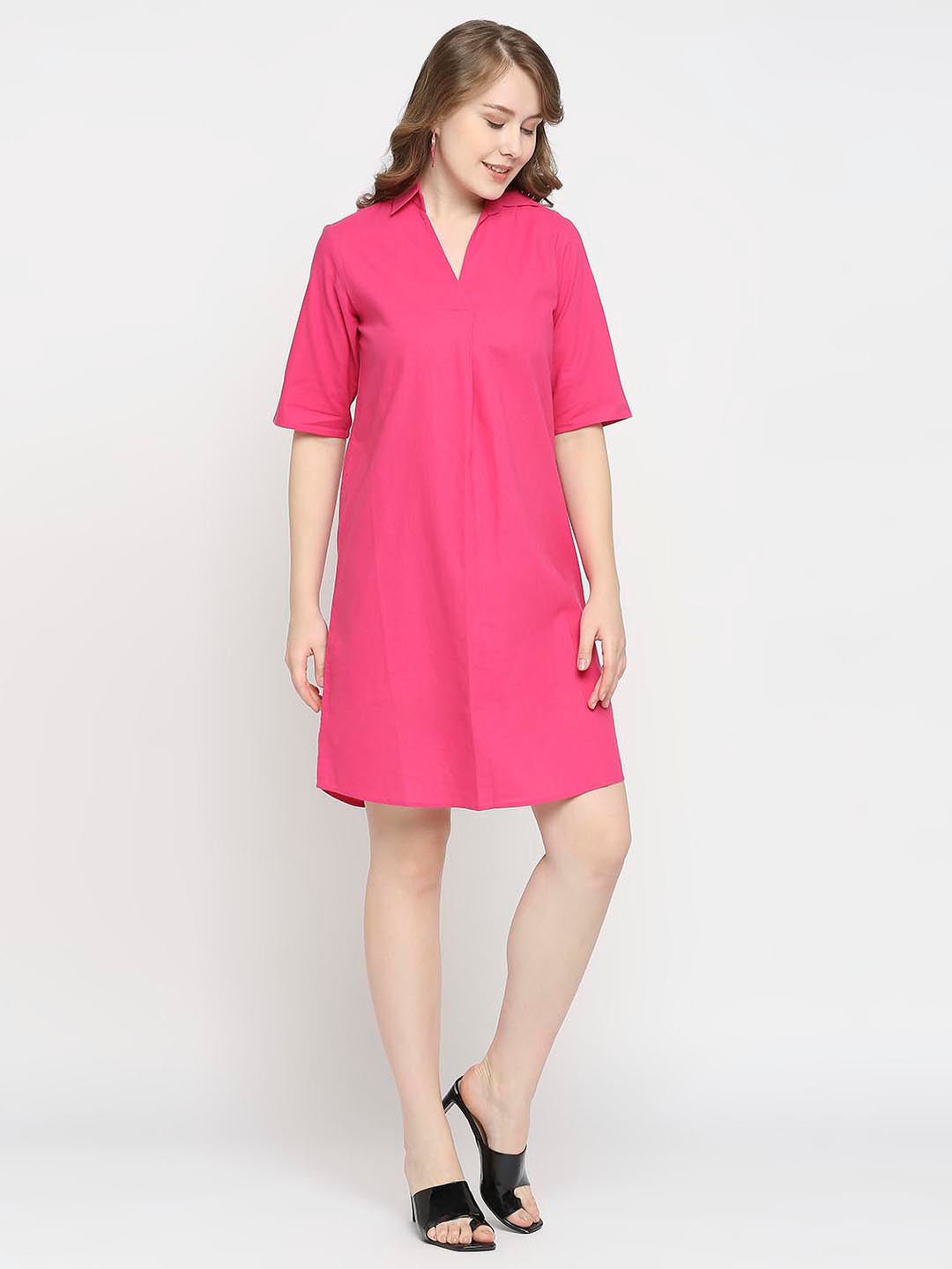 Pink Mini Dress with Collar - AaliyaIndia