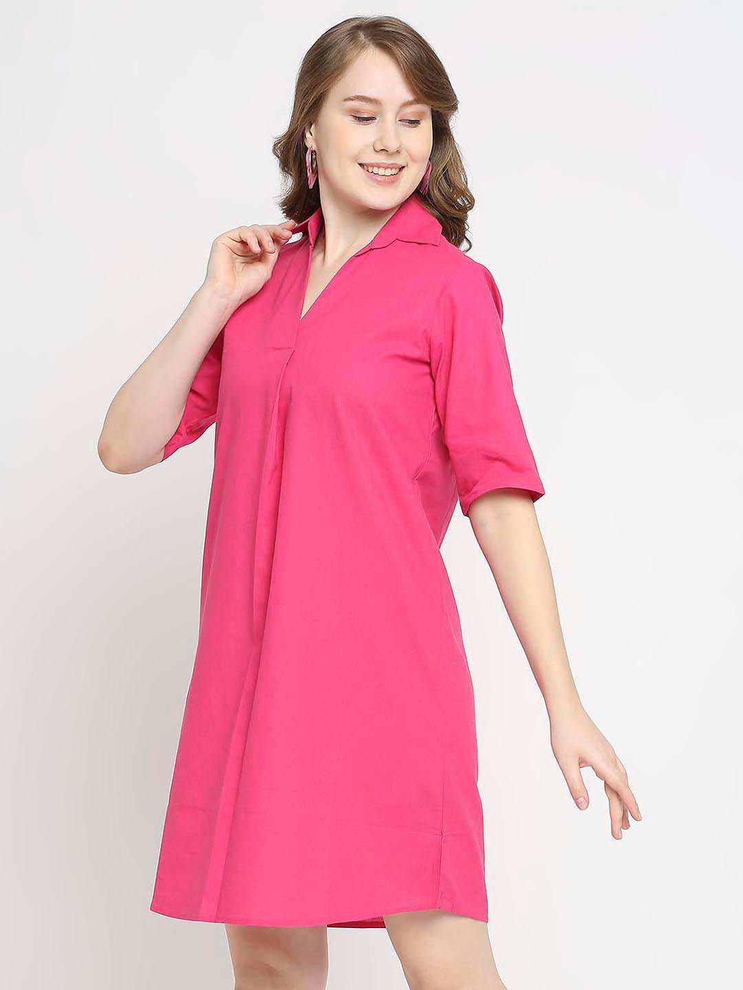 Pink Mini Dress with Collar - AaliyaIndia