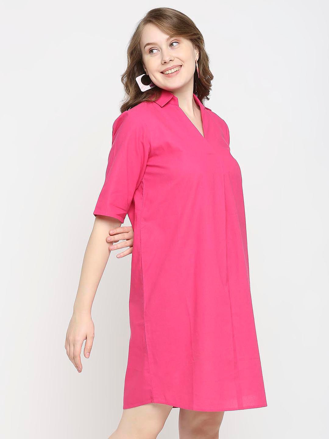 Pink Mini Dress with Collar - AaliyaIndia