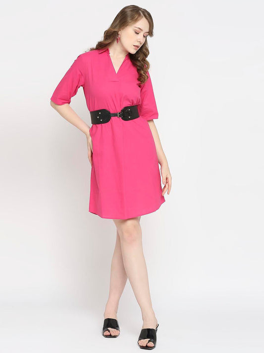 Pink Mini Dress with Collar - AaliyaIndia