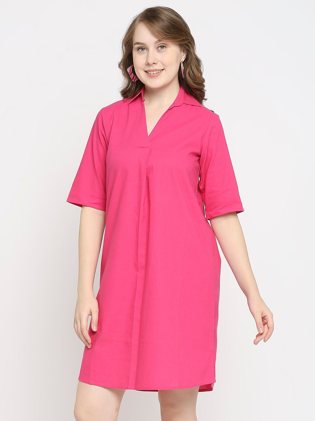 Pink Mini Dress with Collar - AaliyaIndia