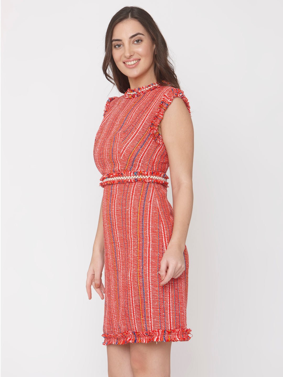 Red Jacquard Embellished Dress - AaliyaIndia