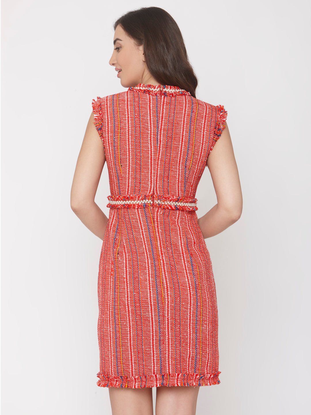 Red Jacquard Embellished Dress - AaliyaIndia